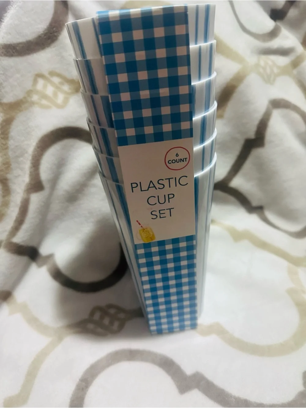 Blue Gingham✨🩵💙🤍 Plastic Cup Set - 32oz 6 Count